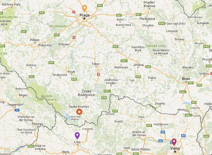 Český Krumlov no mapa