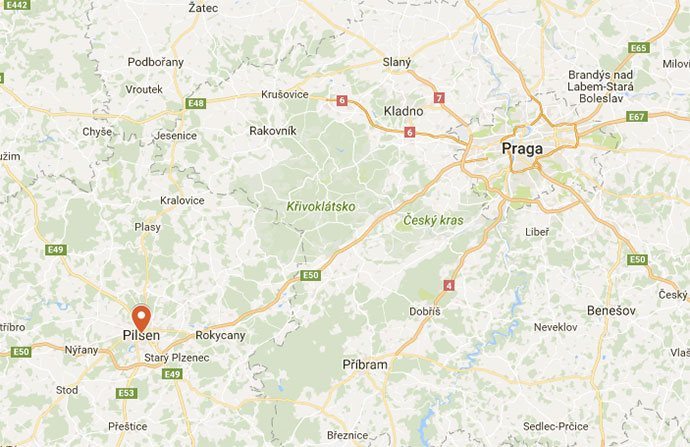 Localização de Pilsen (Plzen) para Praga