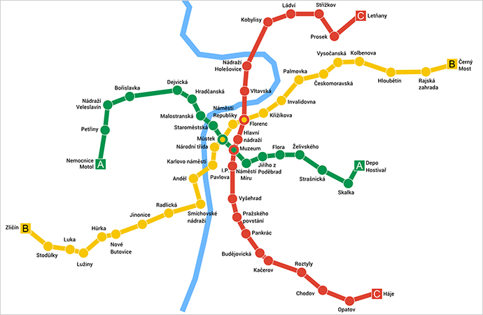 Mapa do metrô de Praga