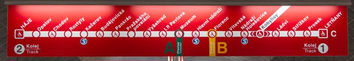 Metrô de Praga: placa de direções dos trens